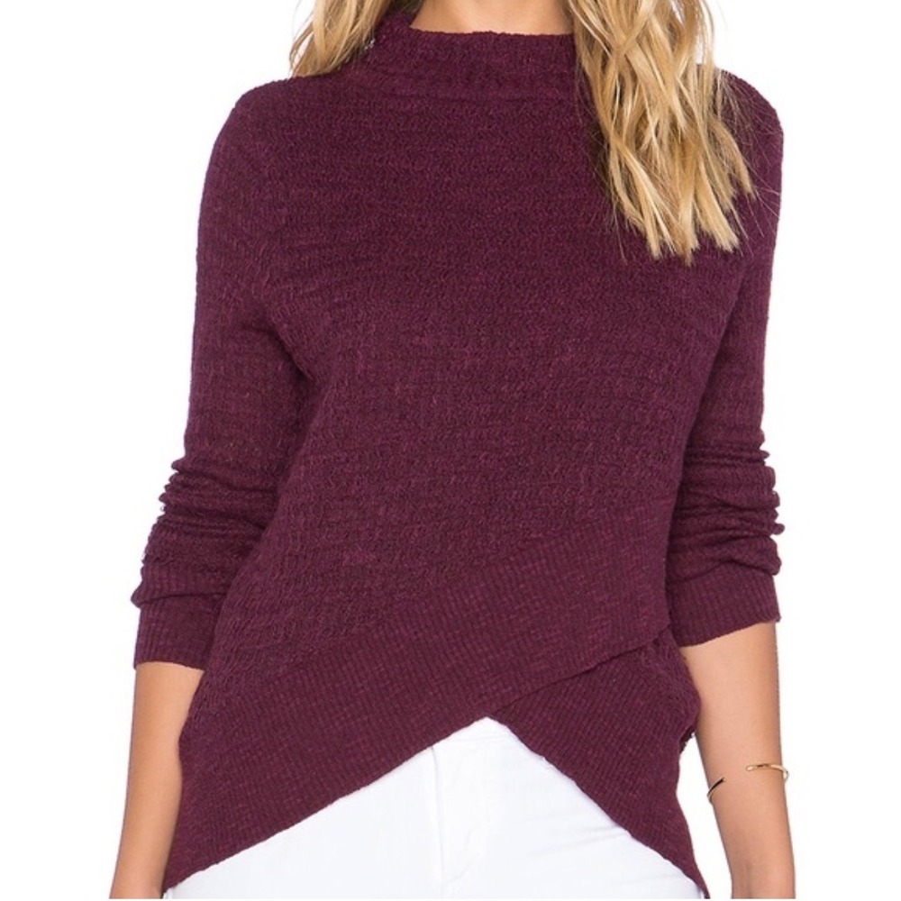 Free People Womens Plum Purple Crossover Tulip Hem Mock Neck Knit Sweater Size M
